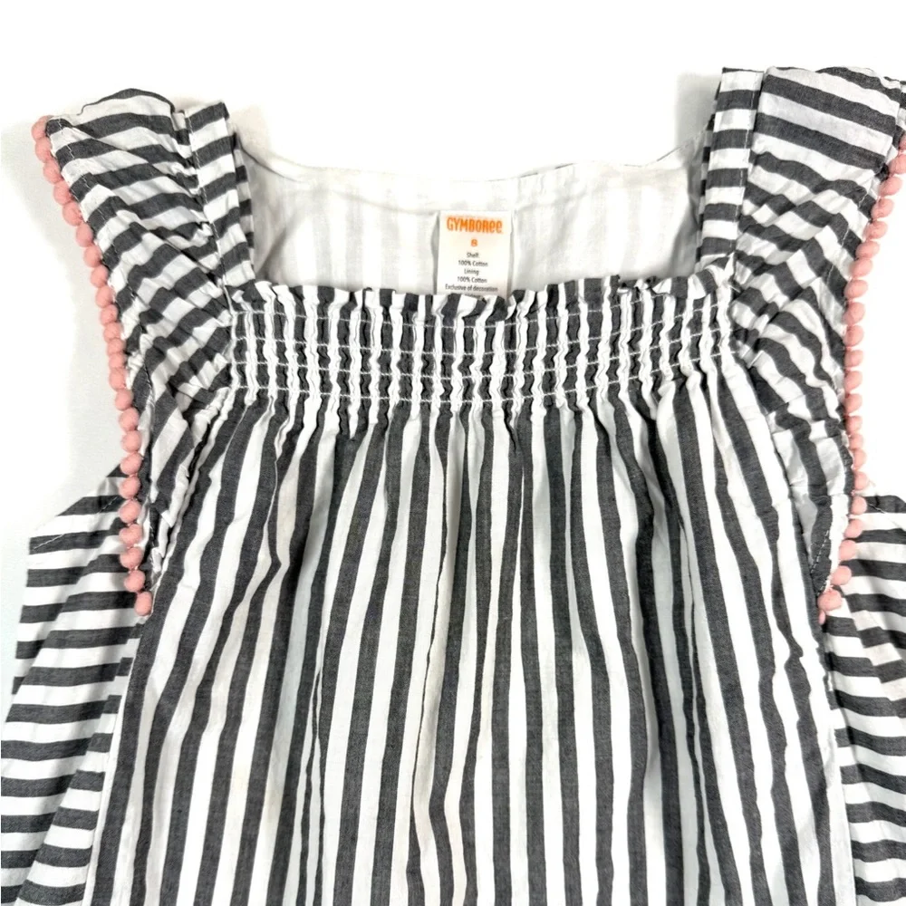 GYMBOREE Girls Black White Stripe Sleeveless Smocked Dress 8 Classic Cottagecore